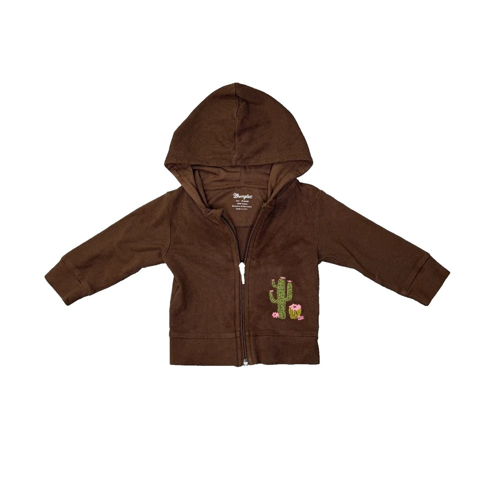 Wrangler Toddler Girls Brown Waffle Knit Cactus Embroidered Zip Hoodie 18 Month